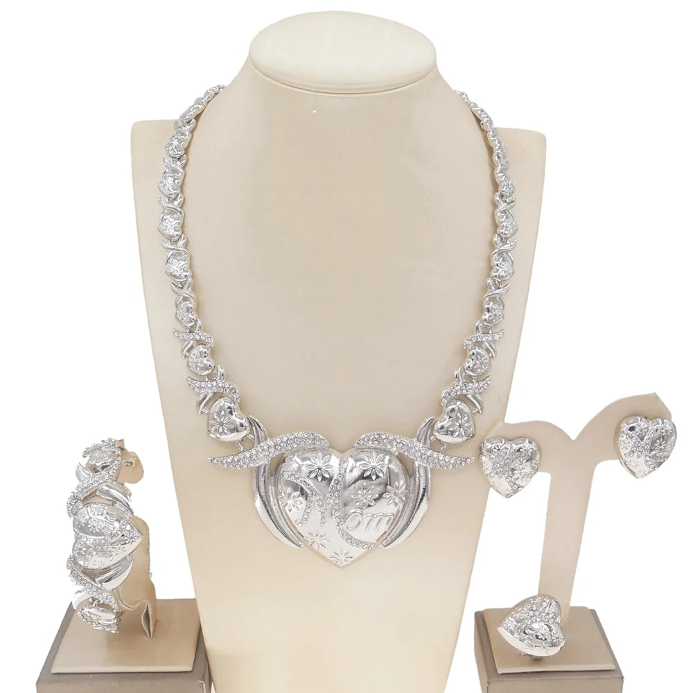 Zhuerrui Very Big Heart Mom Xoxo I Love You Jewelry Sets Bridal Women Party Luxury Gold Color Jewelry Sets Mother's Gift Z0051