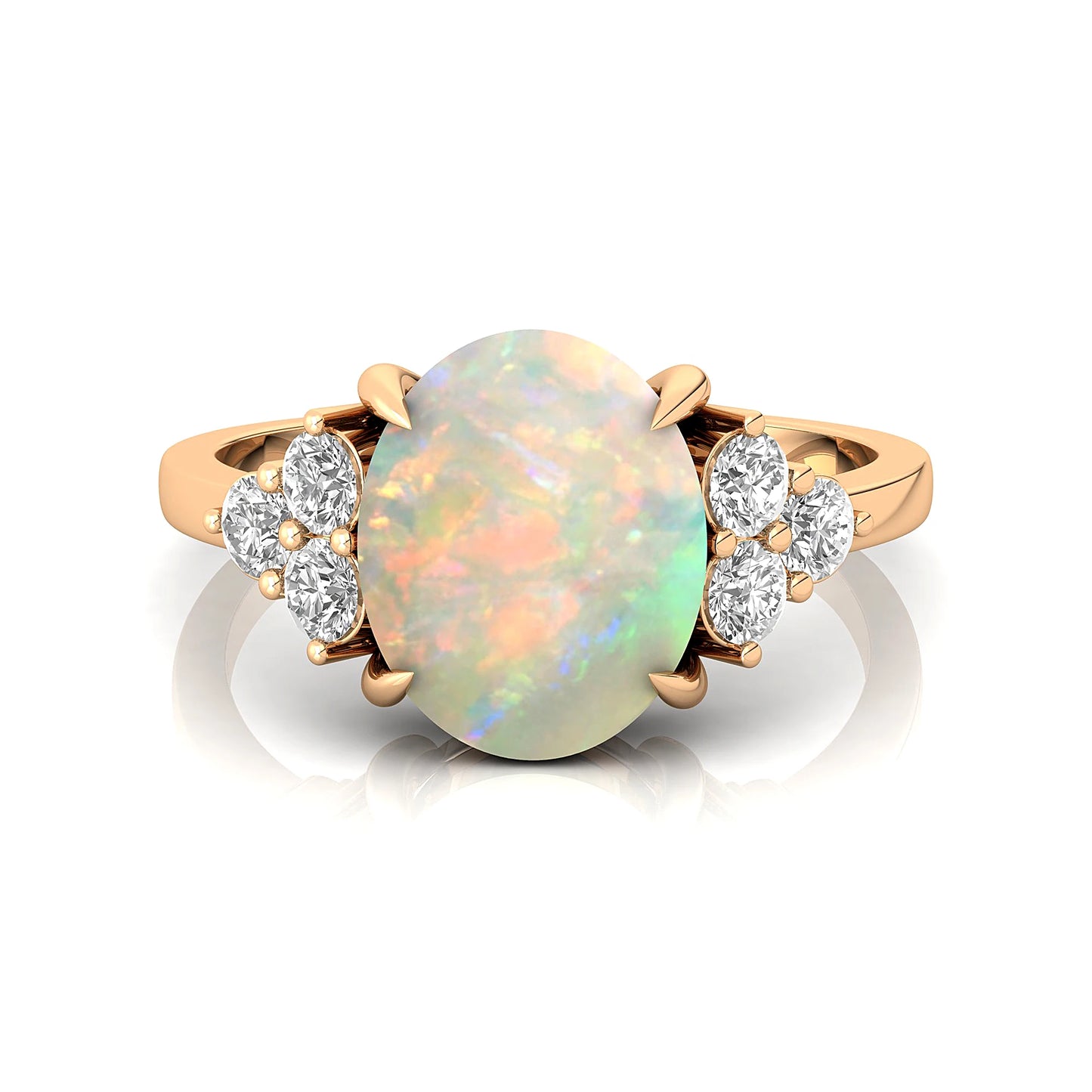 Handmade Customized 14K Pure Gold Natural Diamond Ethiopian Opal Gemstone Classic Wedding Luxury Bridal Rings