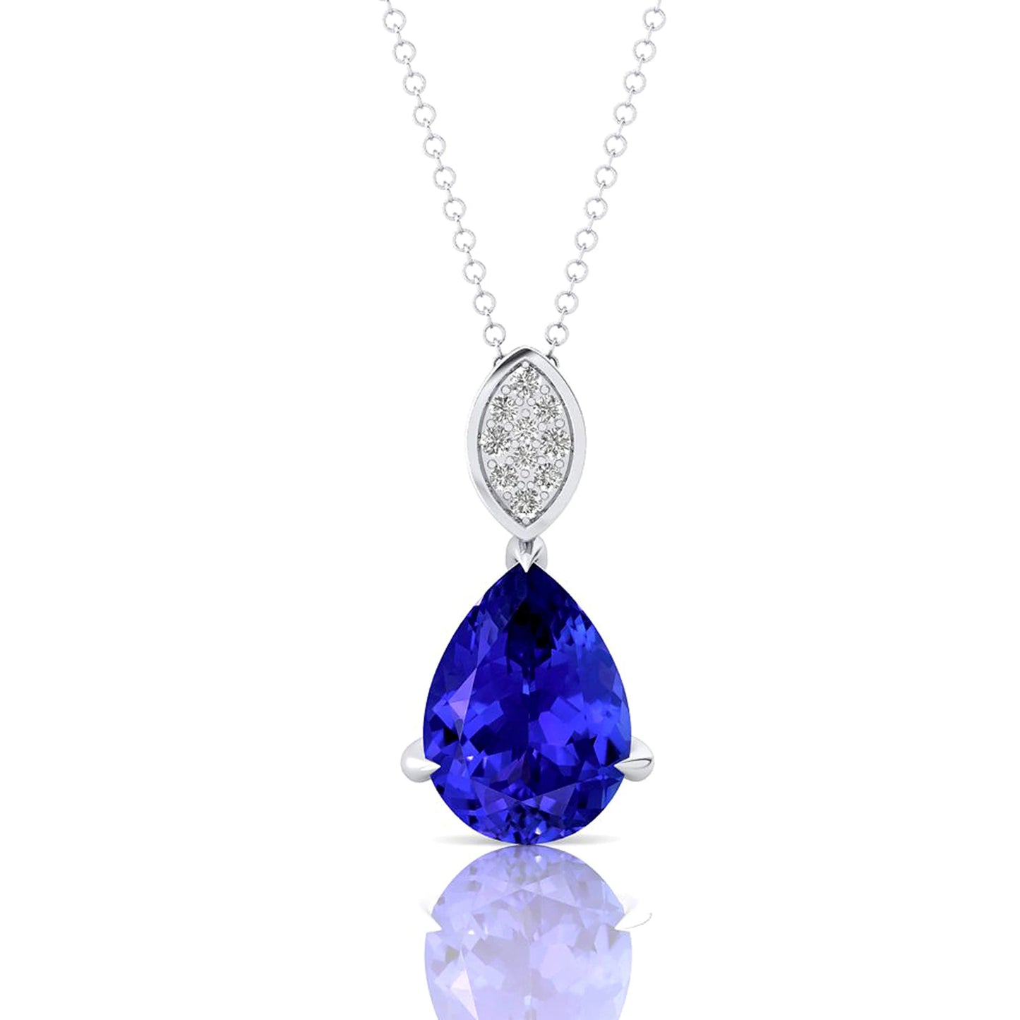 Luxurious Solid 14K Rose/Yellow/White Gold Cute Teardrop Charms Pendant Necklace Natural Tanzanite Stone Real Diamonds Pendant