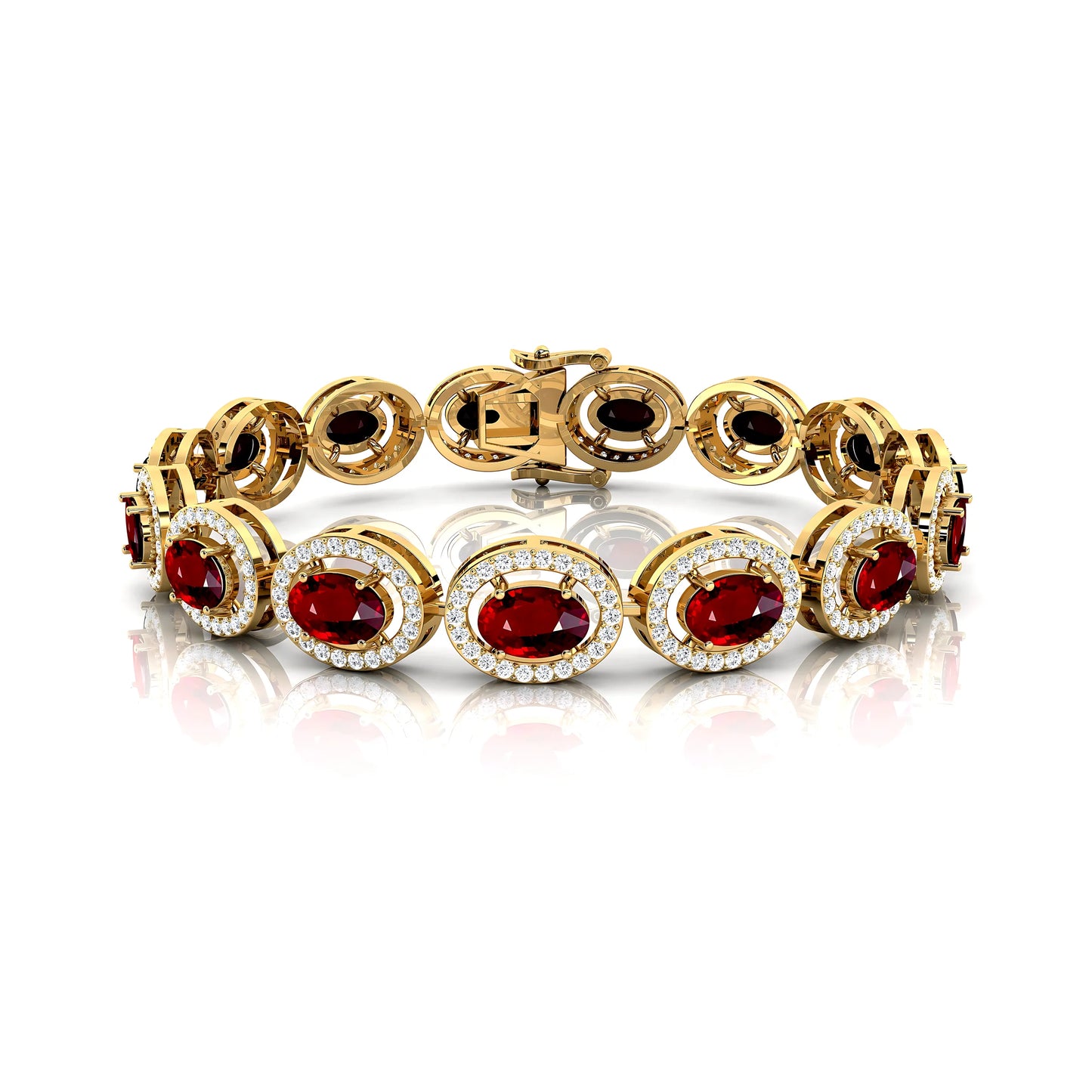 14K Pure Gold Oval Cut Red Ruby With Side Diamonds Tennis Bracelets Fine Jewelry Factory Wholesale Price Handmade Ruby Bracelets