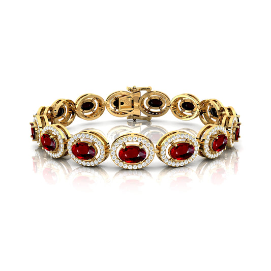 14K Pure Gold Oval Cut Red Ruby With Side Diamonds Tennis Bracelets Fine Jewelry Factory Wholesale Price Handmade Ruby Bracelets