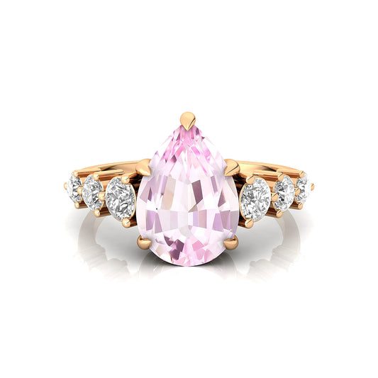 Natural June Birthstone Precious Morganite Gemstone Cluster Rings 14k Solid Gold Natural Certified Diamond Classic Party Jewelry