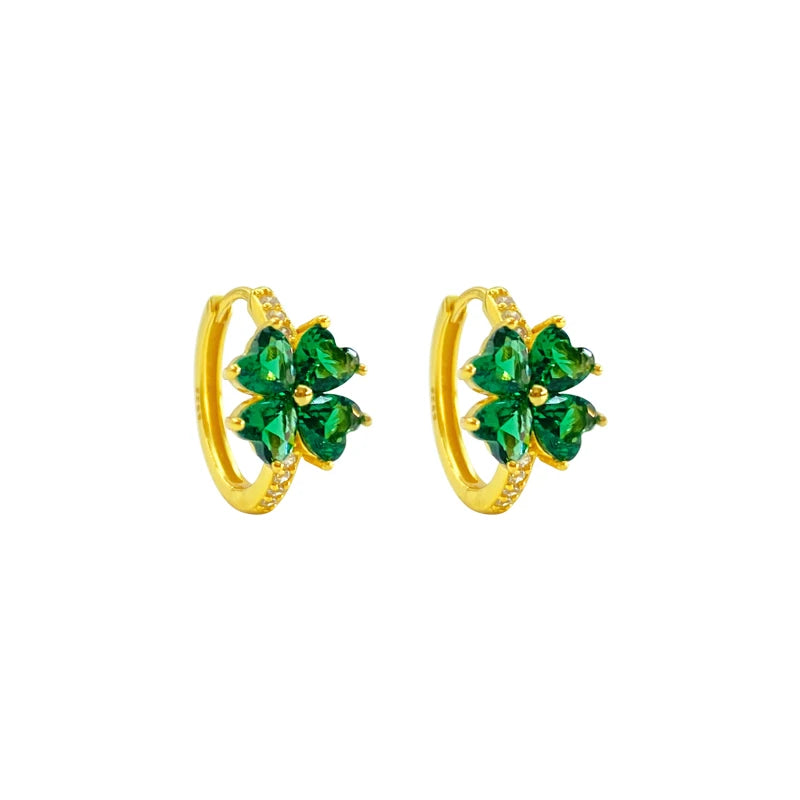 ArtistA Yinshiqi 925 Silver Jewelry Set for Women 18K Gold Plated Flower Green Zircon Hoop Earrings Necklace Bracelet Parties Weddings