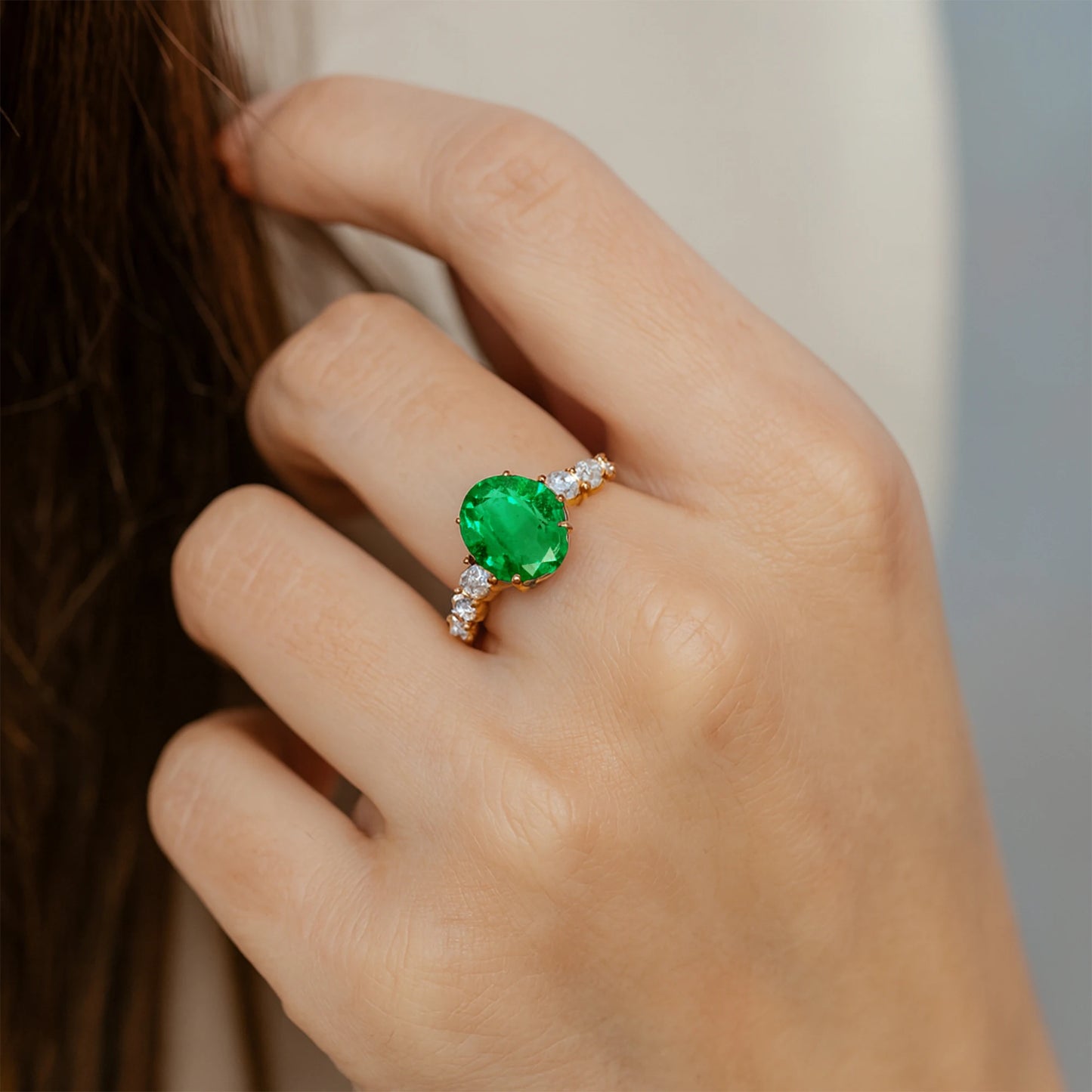 Solid 18K Rose Gold Lab Grown Emerald & Diamond Wedding Rings Classic Women's Fine Jewelry Wholesale Factory Prices OEM