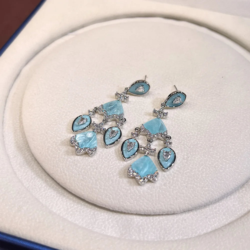 Luxury Brand Design Wedding Jewelry Set White Blue Pink Zirconia Full Paved Necklace Earring Bracelet Sets