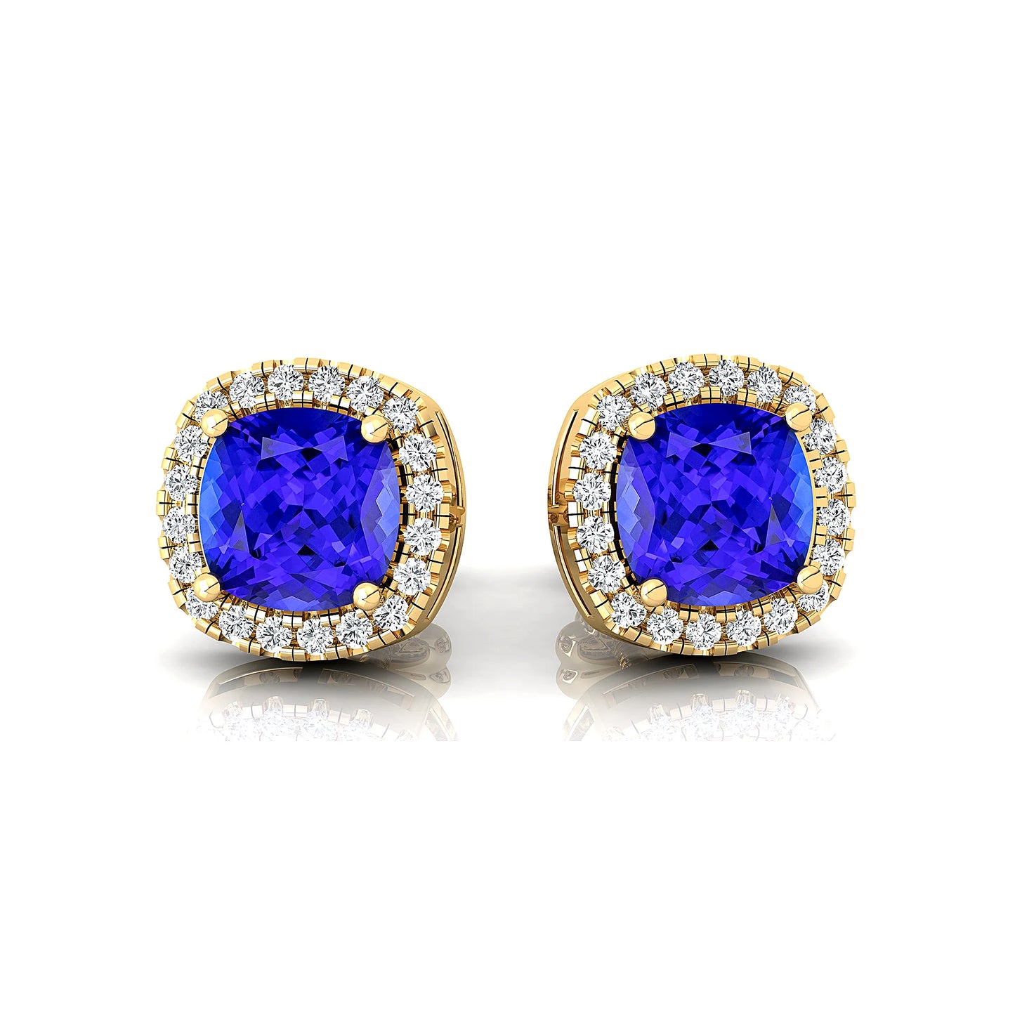 18k Solid Gold Cute Natural Tanzanite Gemstone Real Diamonds Luxurious Birthstone Halo Studs Earrings For Wedding Gift For Her