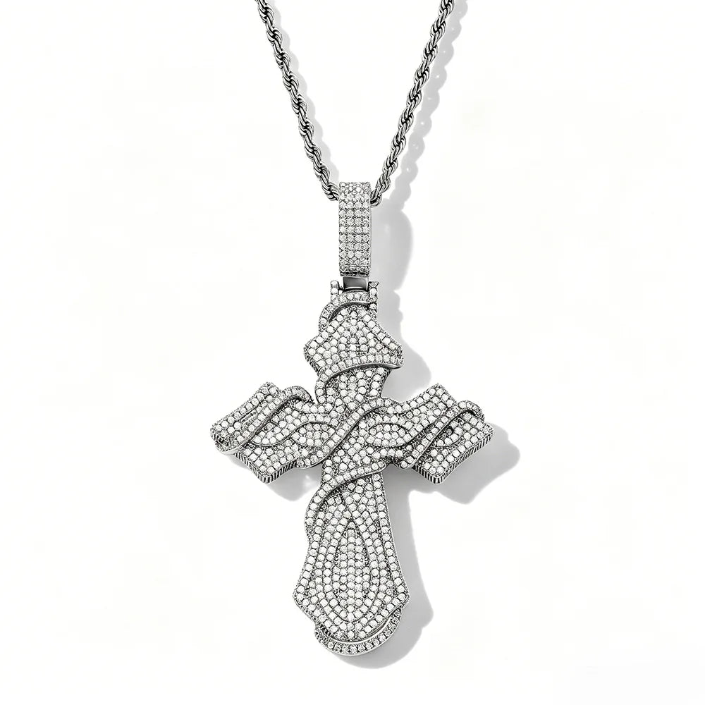 Hip Hop Jewelry Thorns With Cross Pendant Brass Zircon Iced Out Religious Jewelry for Men Women Hip Hop Pendant