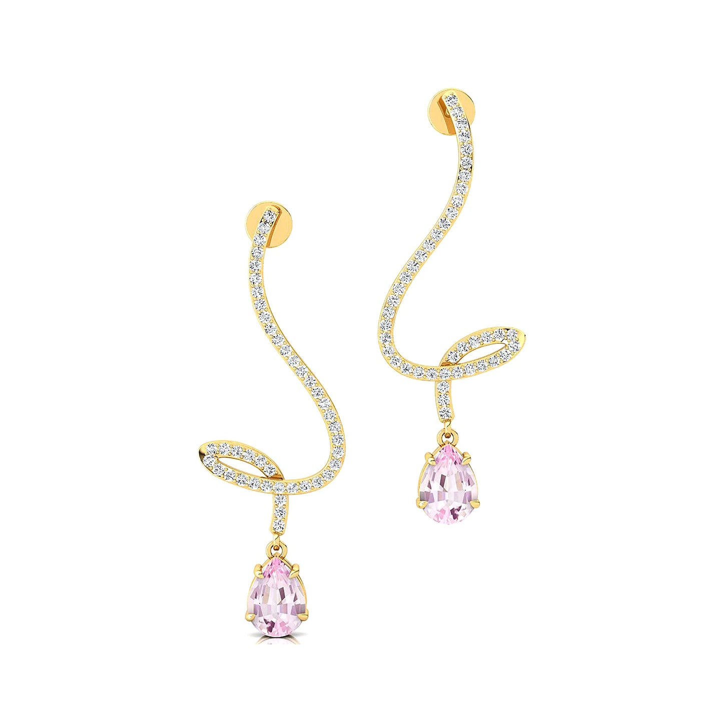 18k Solid Gold Rhodium Plated Dangling Drop Earrings Wedding Jewelry Natural Morganite Gemstone & Real Diamonds Earrings For Her