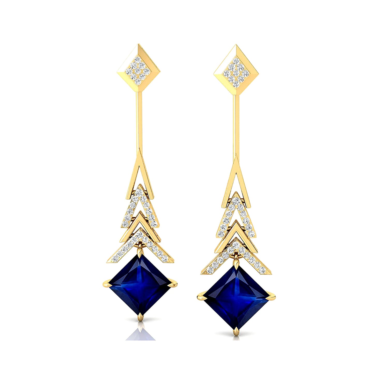 Trending Lab Grown Blue Sapphire Diamond Drop Earrings 18K Fine White Gold Rhodium Plated Wedding Gemstone Fashion Jewelry