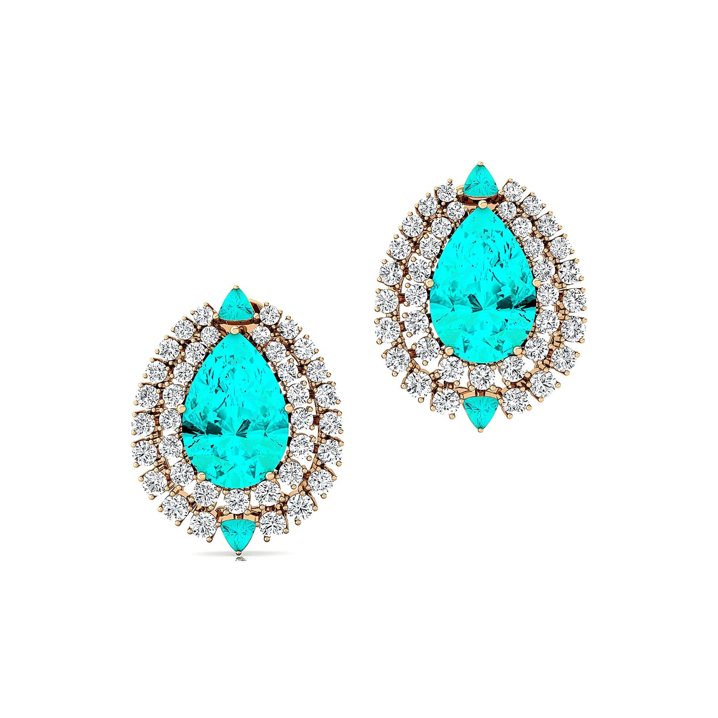 Trending Handmade Minimalist Jewelry Pear Shape Lab Grown Paraiba Tourmaline Halo Diamonds Solitaire Earring Stud 18k Solid Gold