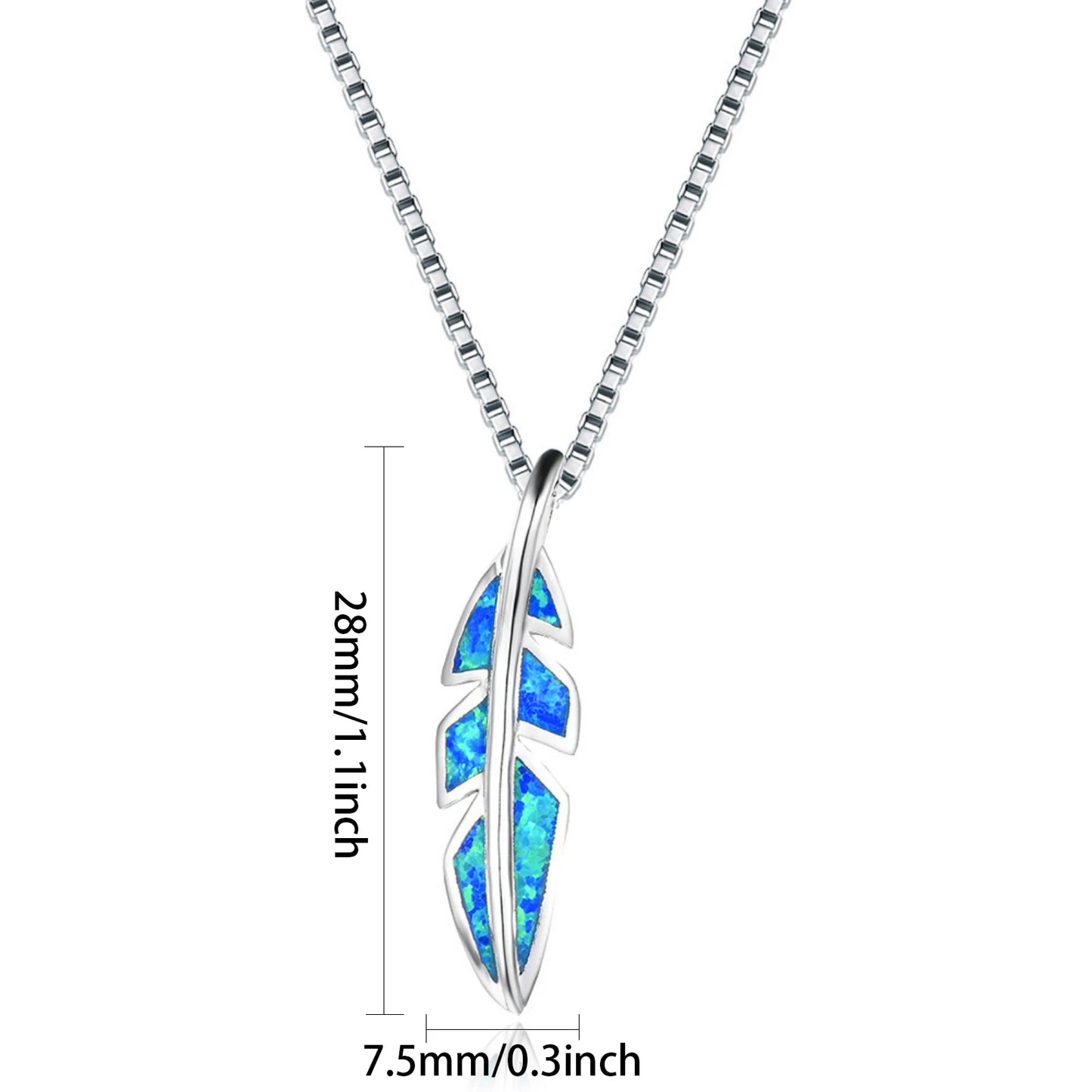 Marine Ray Copper Opal Pendant Necklace-Blue Fire Opal Inlaid Feather Design Link Chain | Coastal Nature Jewelry Bulk Gifts