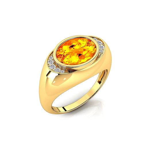 18Kt Solid Gold Rings Natural Citrine Gemstone Luxurious Signet Rings 10 Real White Diamonds Rhodium Plated Wedding Ring For Her