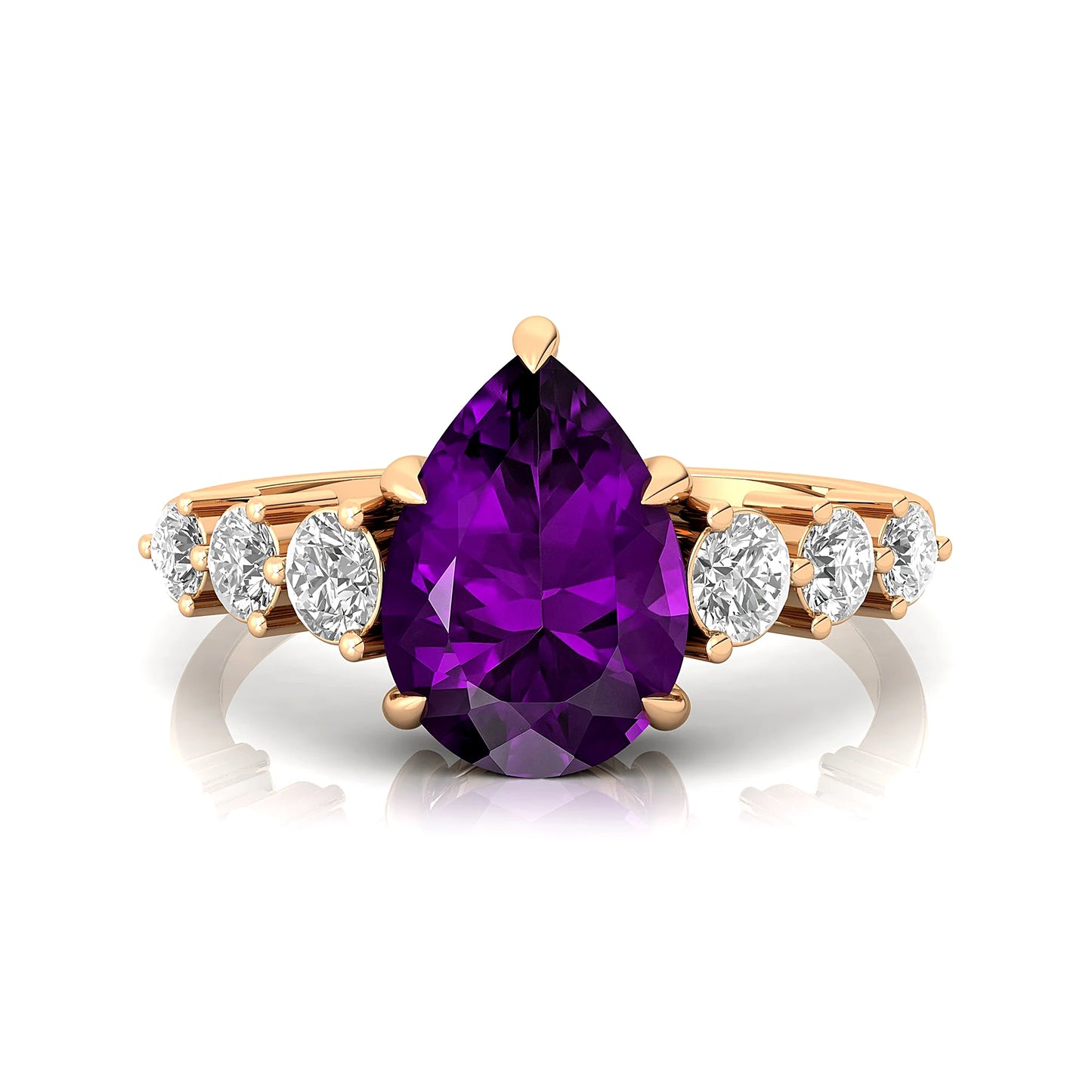 Natural February Birthstone Amethyst Gemstone Diamond Classic Wedding Anniversary Ring 14k 18k Solid Gold Bridal Jewelry Women's