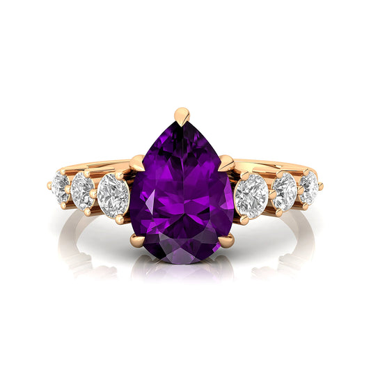 Natural February Birthstone Amethyst Gemstone Diamond Classic Wedding Anniversary Ring 14k 18k Solid Gold Bridal Jewelry Women's