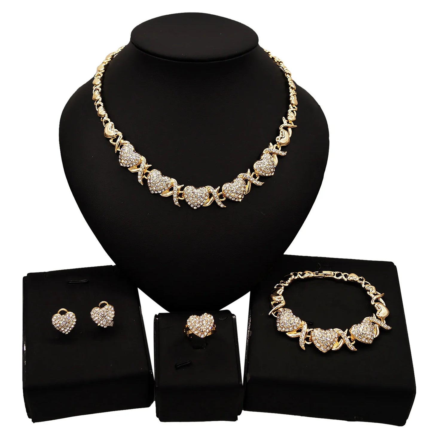 Zhuerrui Big Heart Hugs and Kisses I Love You Jewelry Set American Heart to Heart Xoxo Jewelry Sets Wedding Party Woman X0103