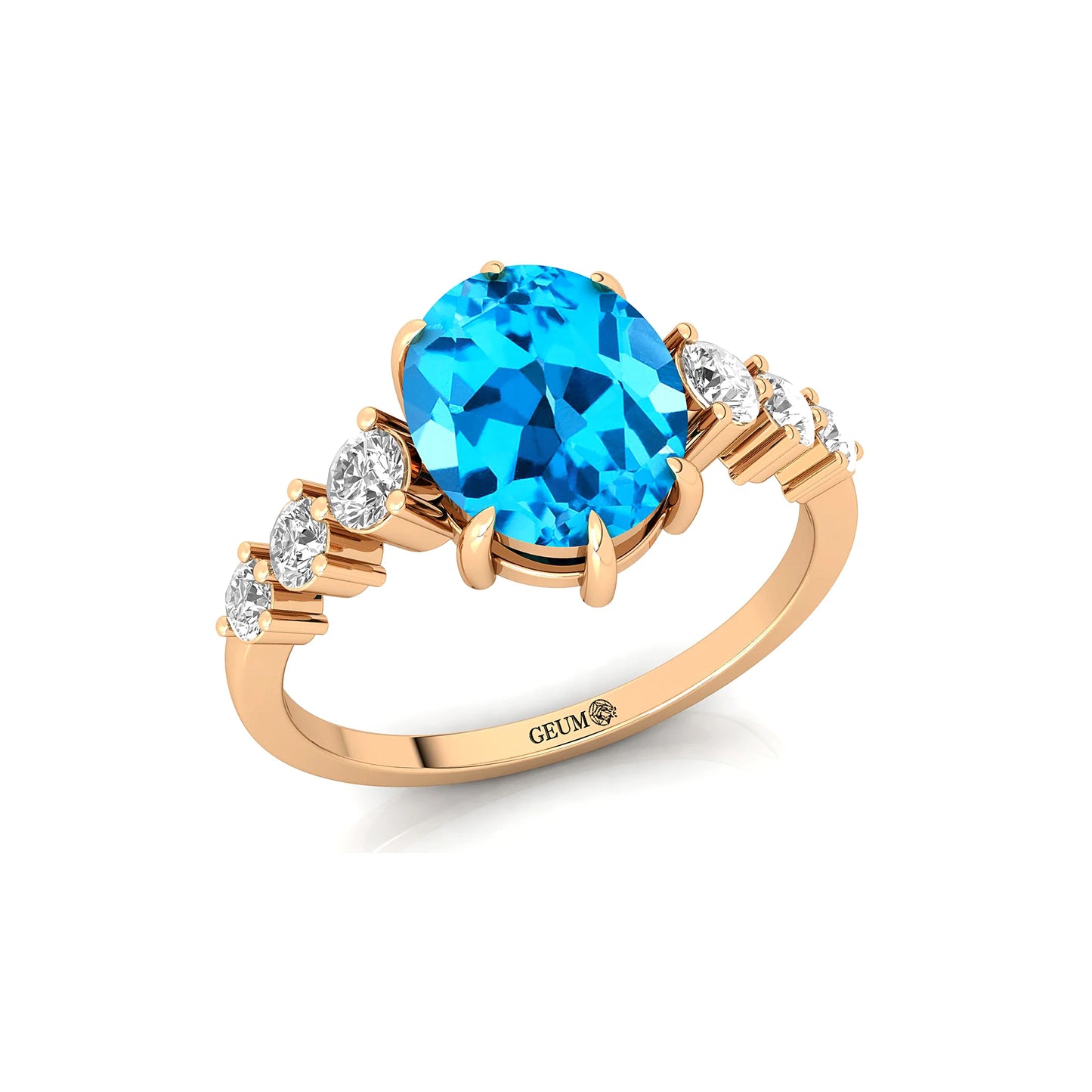 Charming 18K Pure Gold Wedding Engagement Rings Swiss Blue Topaz Gemstone Real Diamonds Classic Bridal Jewelry for Party