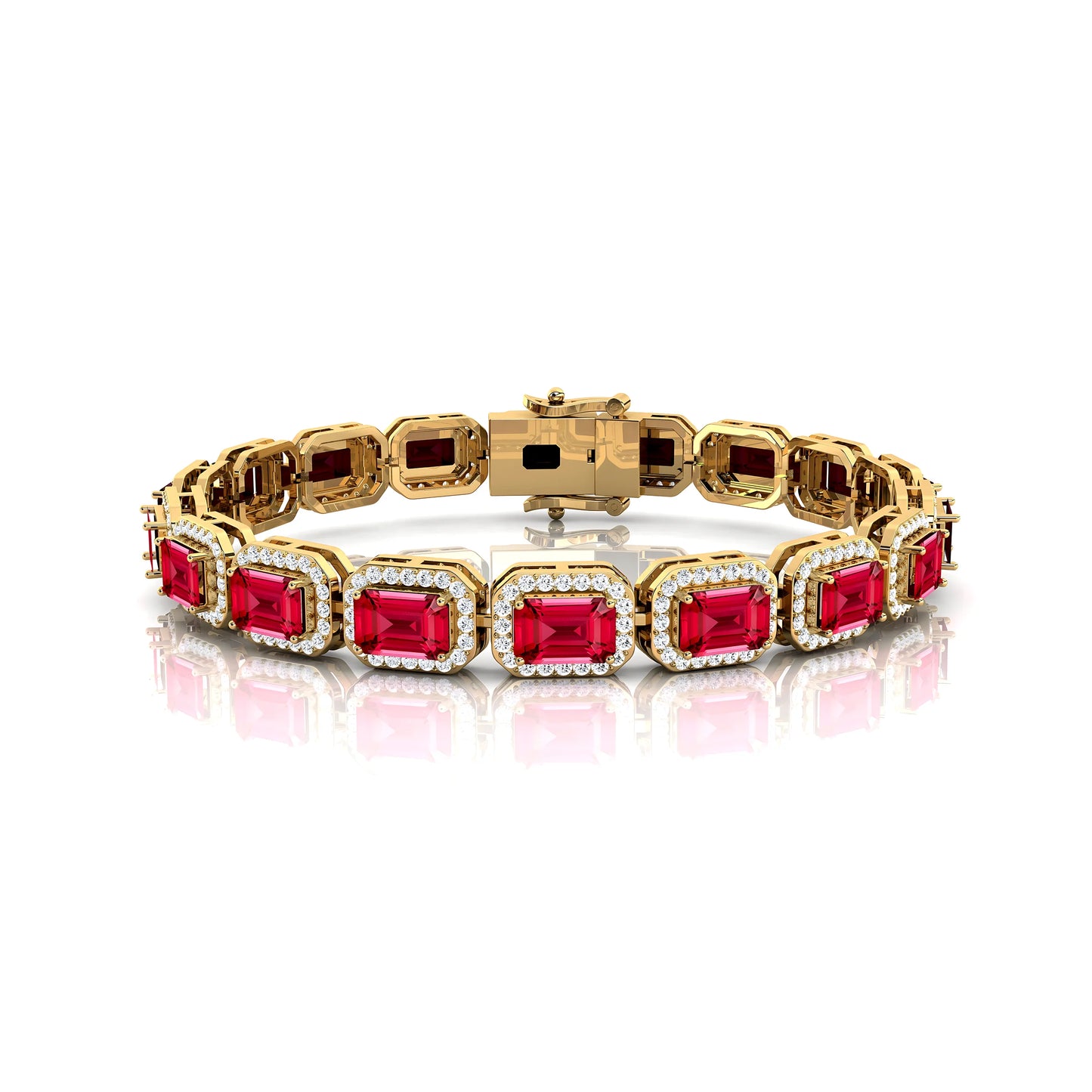 Dainty 14K Gold Octagon Natural Diamond & Genuine Ruby Tennis Bracelet Fine Jewelry Unisexual Tennis Bracelet for Party or Gift