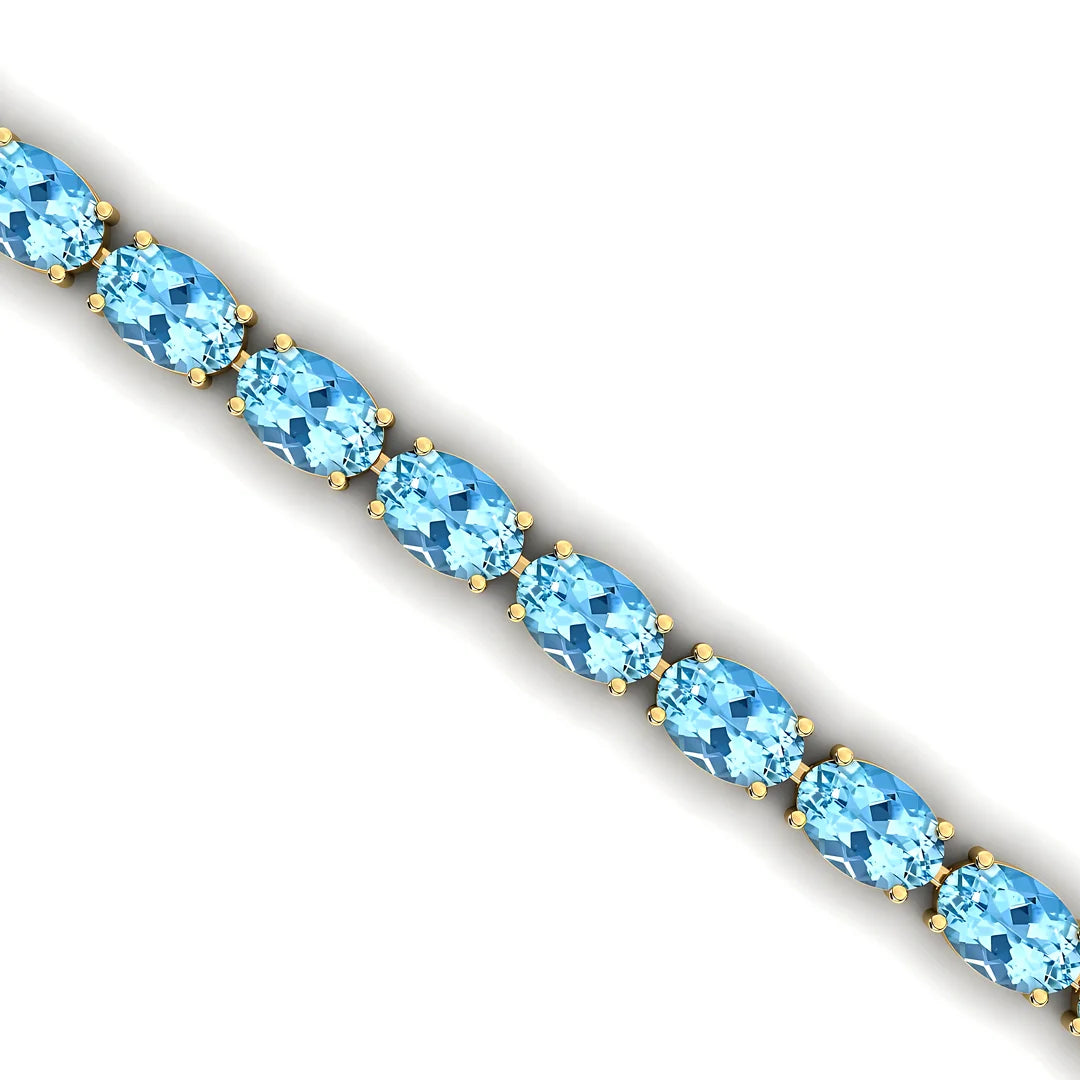14K 18K Solid Gold Natural Oval Cut Aquamarine Classic Tennis Bracelet Certified Fine Jewelry Gift for Parties