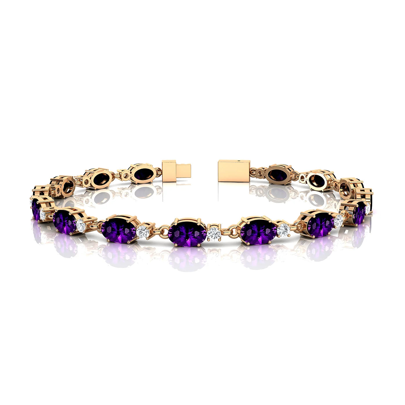 Classic Designer Purple Amethyst & Real Diamond Tennis Chain Bracelet 14k Solid Gold Prong Setting Diamond Tennis Bracelets RTS