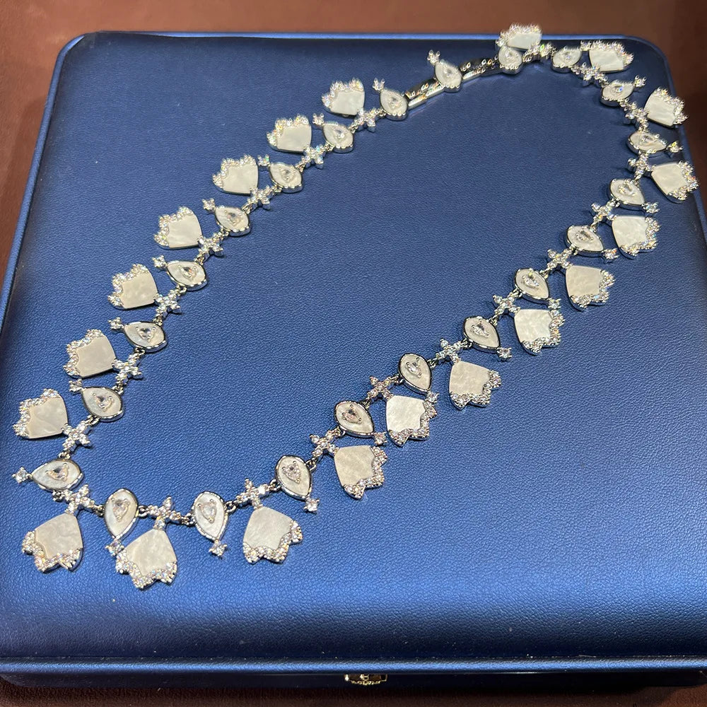 Luxury Brand Design Wedding Jewelry Set White Blue Pink Zirconia Full Paved Necklace Earring Bracelet Sets