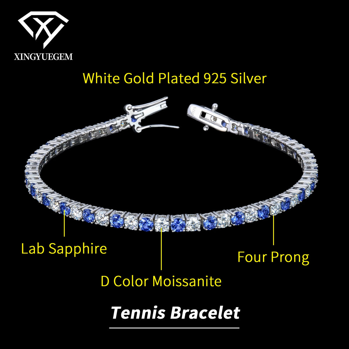 Women Fine Jewelry Multi Color Tennis Bracelet Lab Grown Gemstone Rhodium Plated Classic 3mm 4mm 925 Sterling Silver