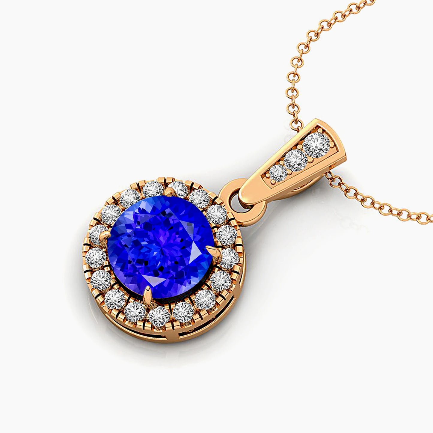 Latest Trendy Design Solid Gold Cute Pendant Real Diamonds Featuring Natural Tanzanite Gemstone Rhodium Plated Jewelry For Women