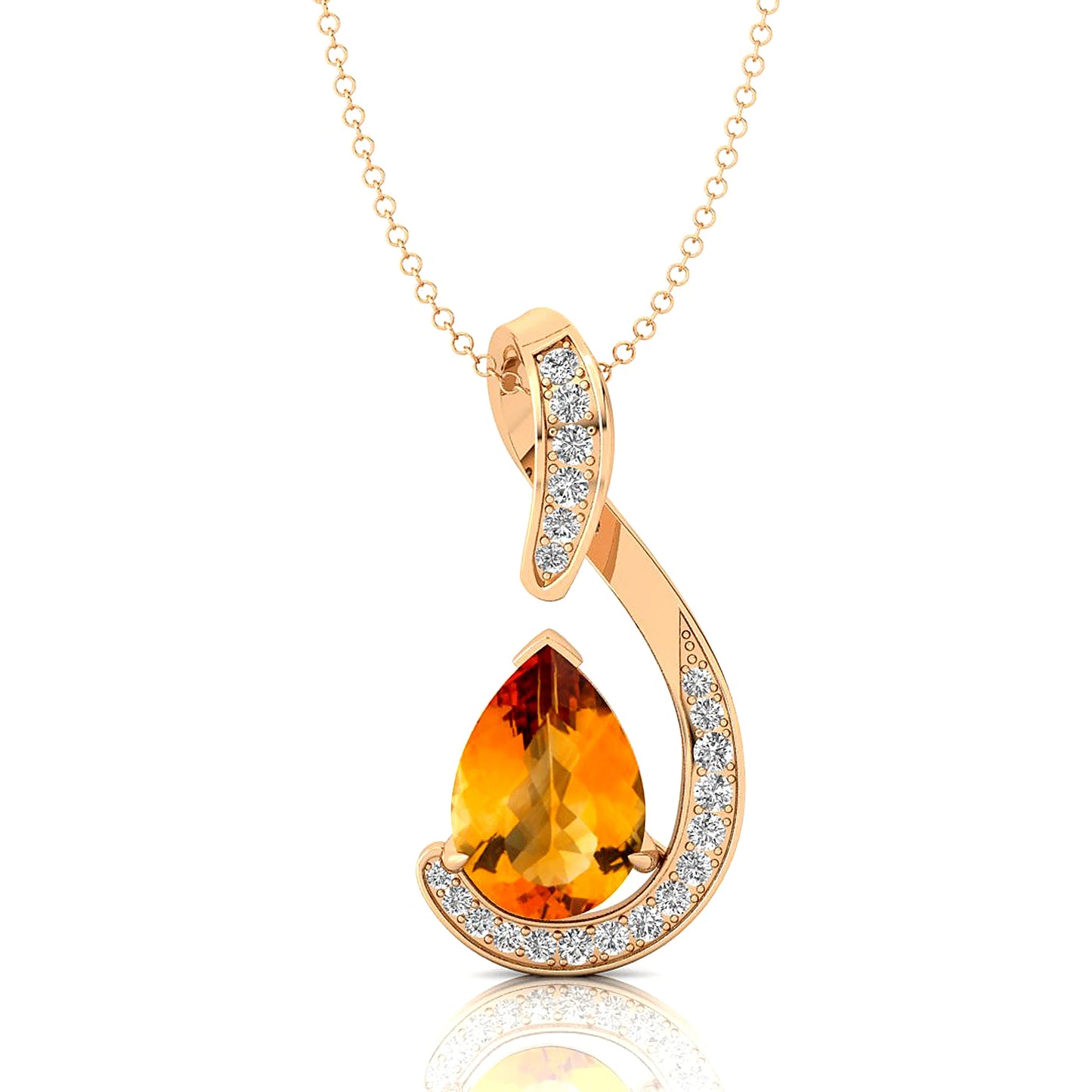 14k Gold Pendant Pear Cut Natural Citrine Gemstone Pendant Necklace Genuine IGI Certified Diamonds Pendants Wedding Gift For Her