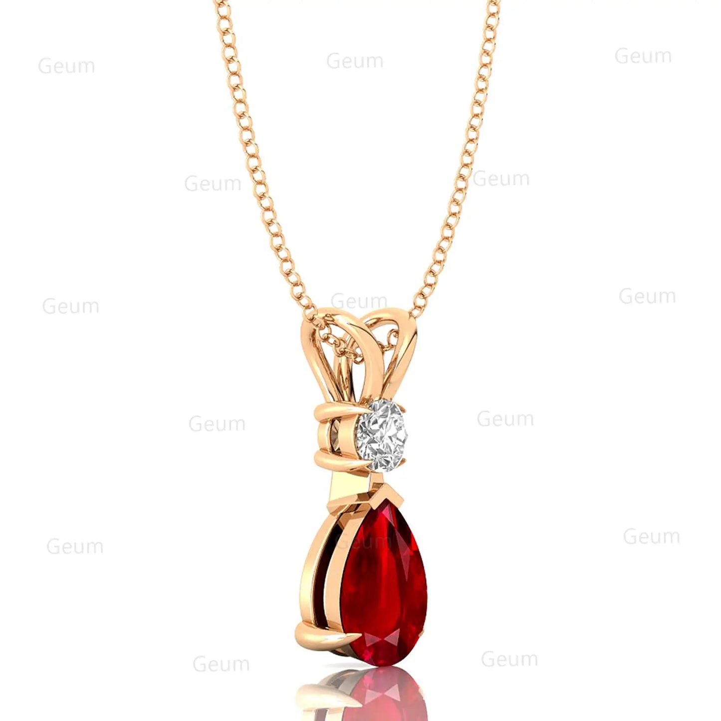 Pear Cut Lab Grown Red Ruby Gemstone Pendant With IGI Certified Diamond 14K Solid Gold Pendant Necklace Wedding Gift For Her