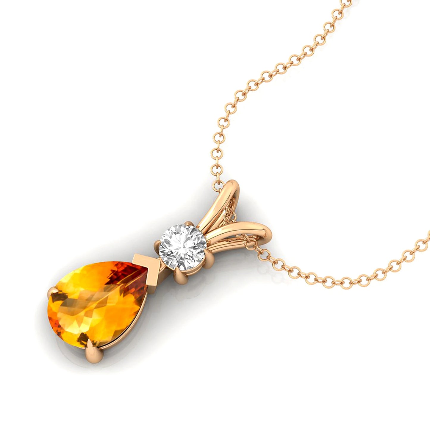 Pear Cut Citrine Gemstone Teardrop Pendant 14k 18k Gold Pendant With Natural Diamond Pendant Charms Solitaire Pendant Necklace