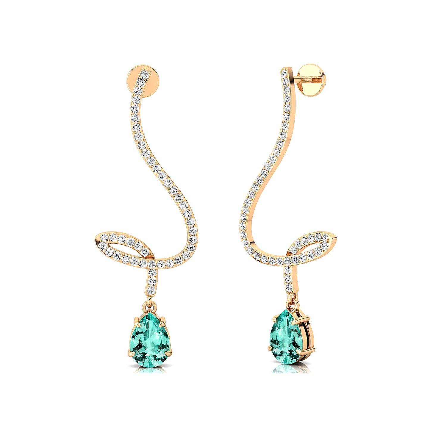 18K Solid Gold Dangle Drop Earring Lab Grown Paraiba Tourmaline Gemstone Real Diamonds Rhodium Plated Certified Wedding Earrings