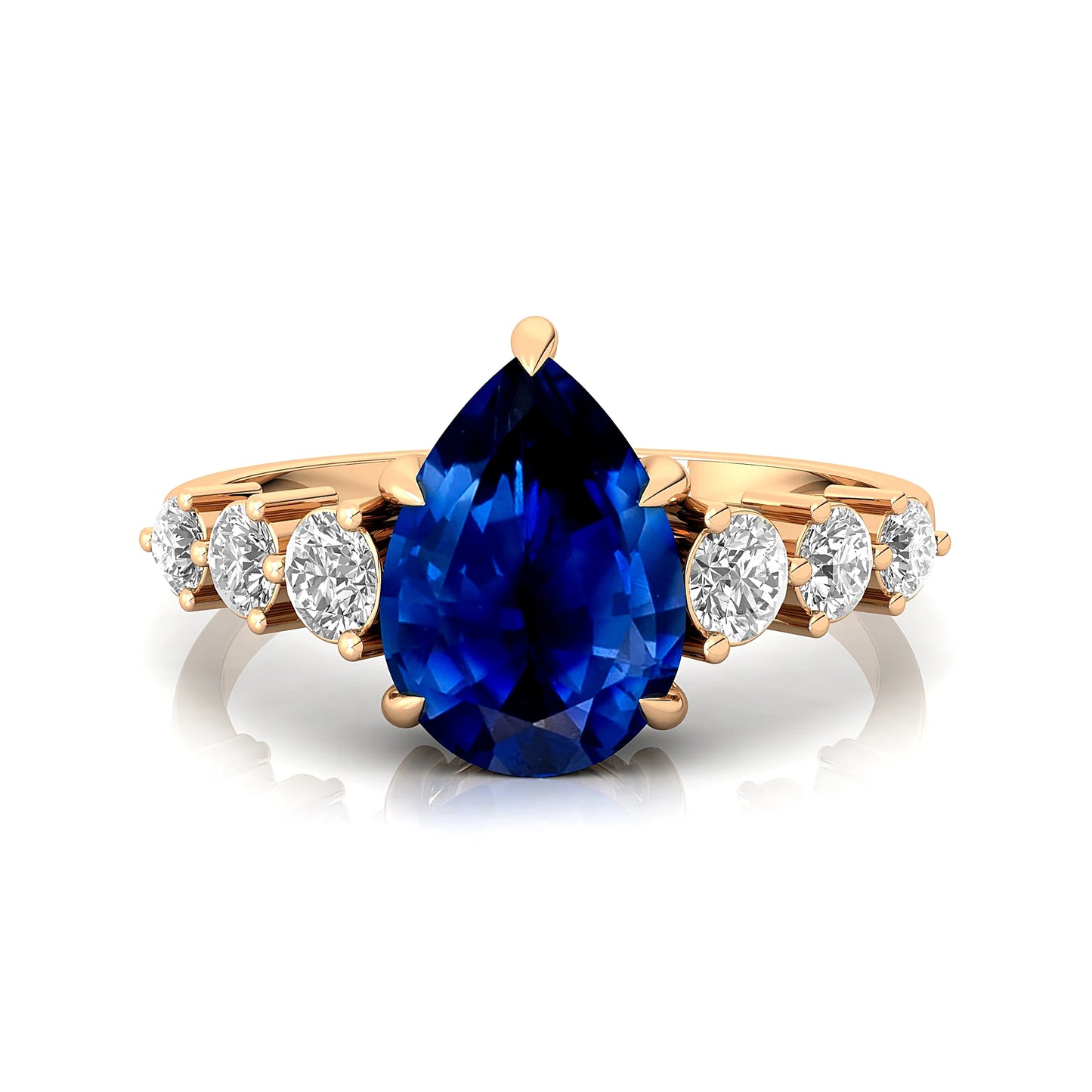 18Kt Gold Classic Lab Grown Blue Sapphire Gemstone Ring For Women Unique Design Diamond Band Wedding Party Wear Rings Jewelry