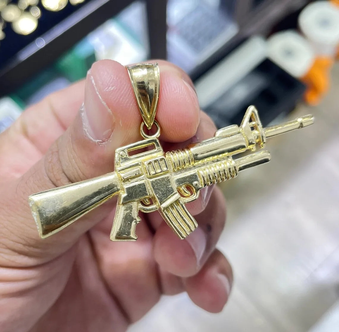 BiG-BOSS 10K Solid Yellow Gold Stainless Steel AK-47 Gun Charm Pendant Gold Plated 6.6 Grams Mens Unisex Party Gift
