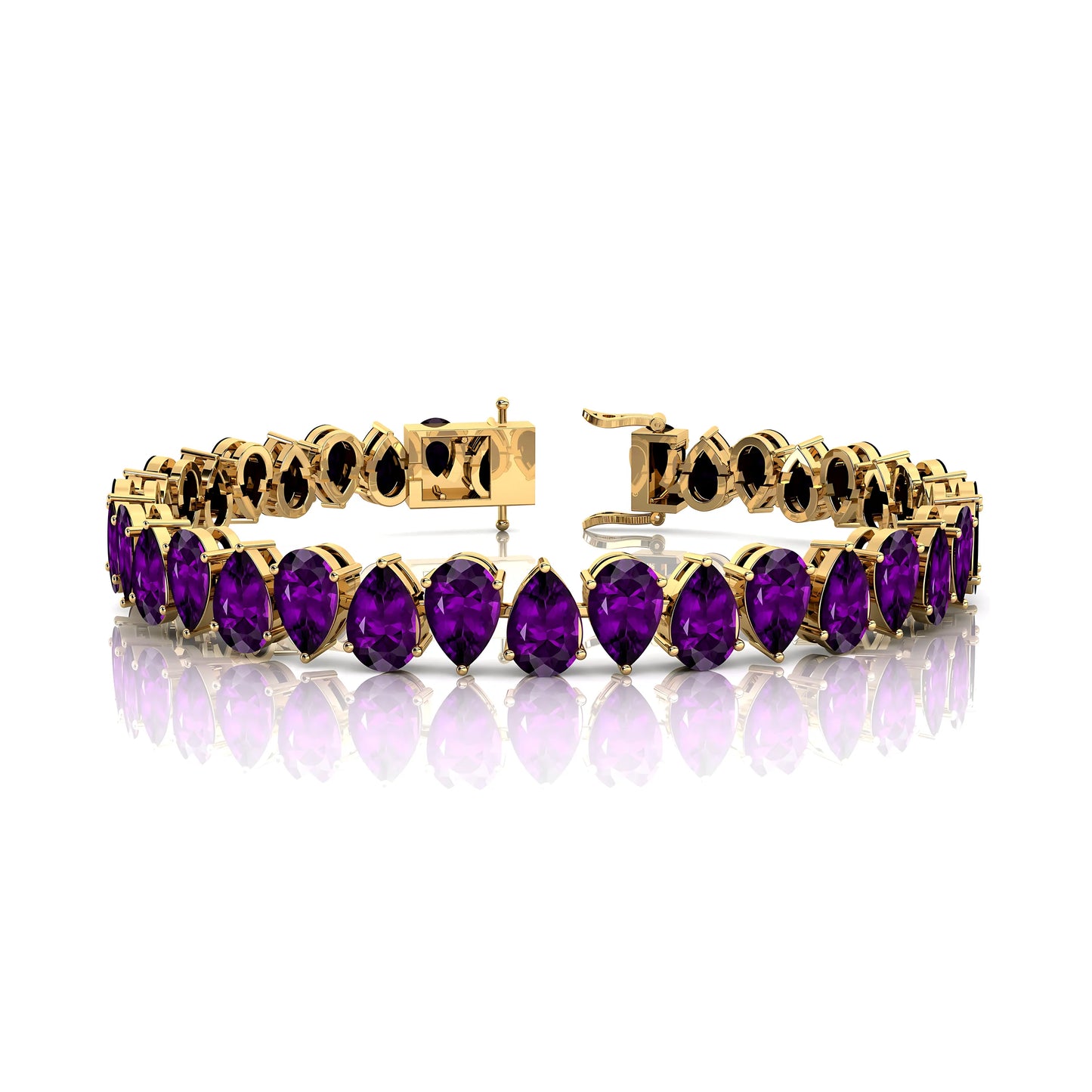 Natural Alternative Pear Cut Purple Amethyst 14K Gold Tennis Bracelet Gemstone Bracelet 2025 Modern Minimalist Women's Bracelet