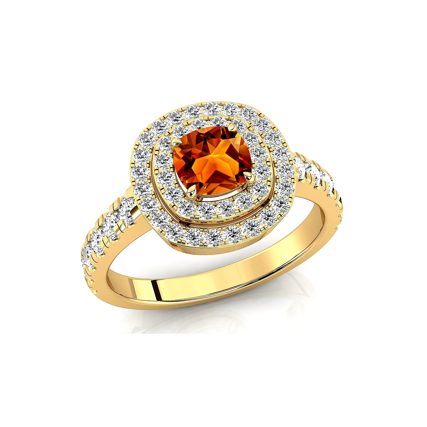 Exquisite Dainty 18k Solid Gold Natural Citrine Gemstone Real White Diamonds Premium Wedding Bridal Rings Rhodium Plated Classic
