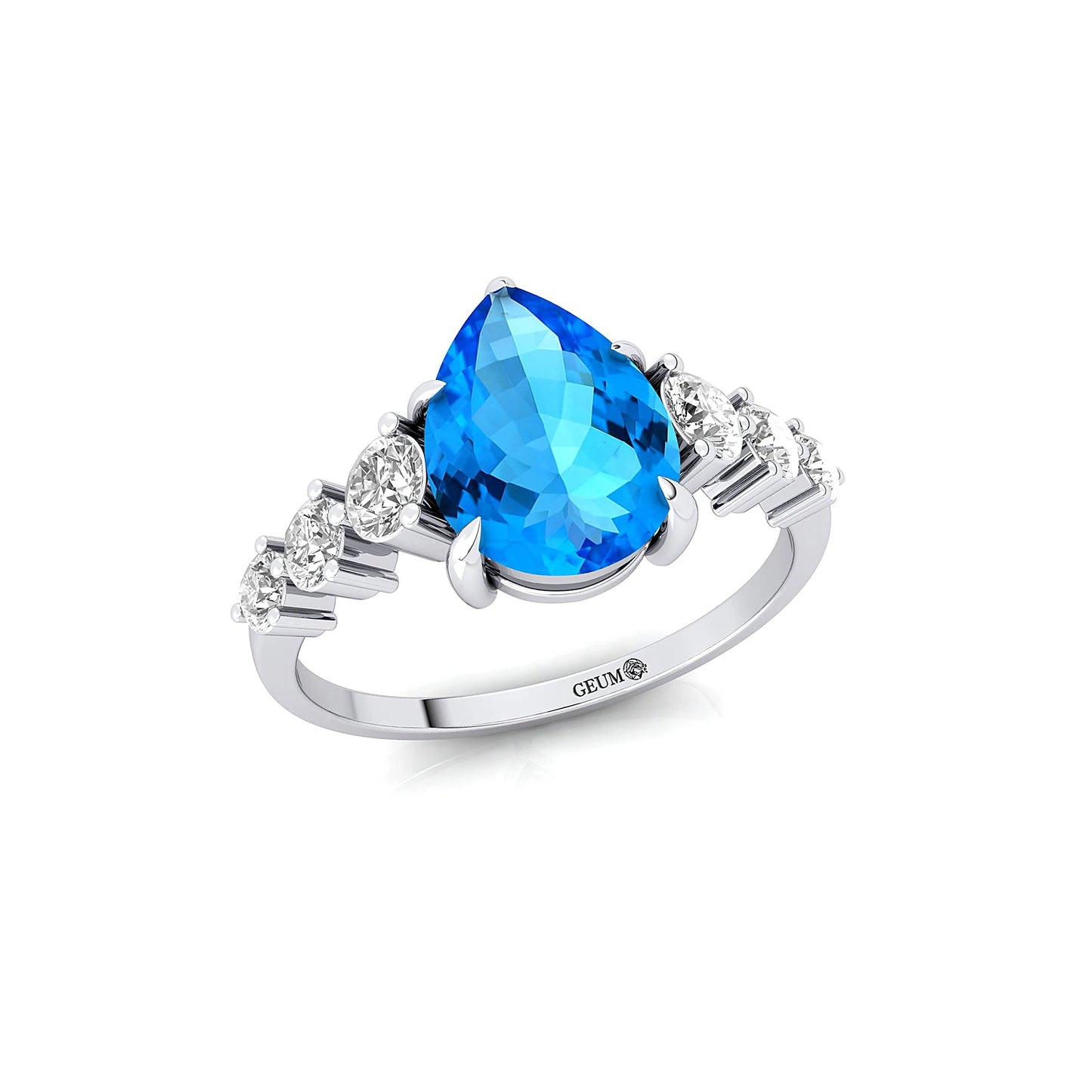 14K Pure Yellow Gold Ring Natural Swiss Blue Topaz Gemstone Women Classic Cluster Bridal Engagement Rings Real Gift for Her