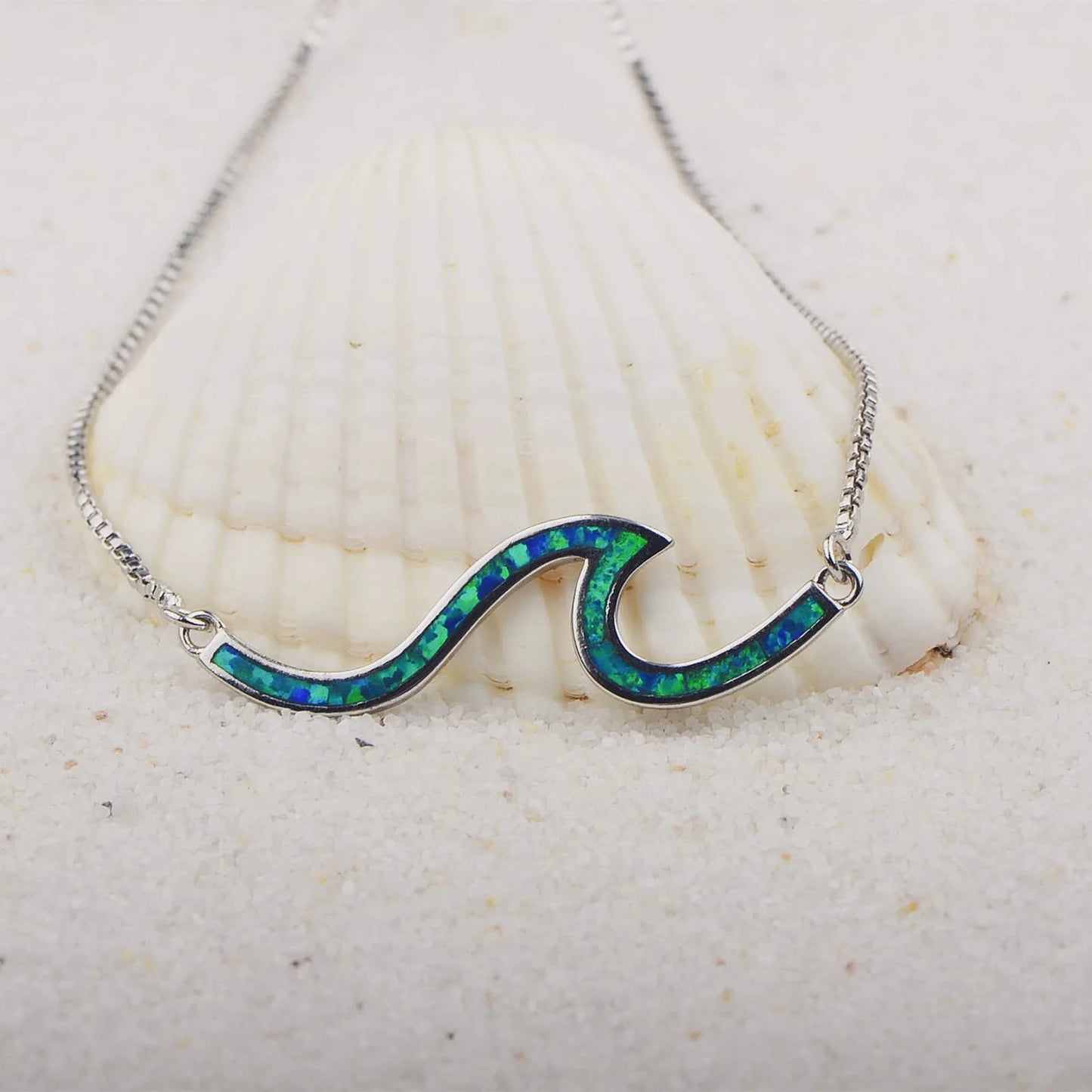 Religious Style Silver Plated Star Shape Opal Wave Necklace Water Ripple Pendant Link Women's Jewelry Accessories Wholesale