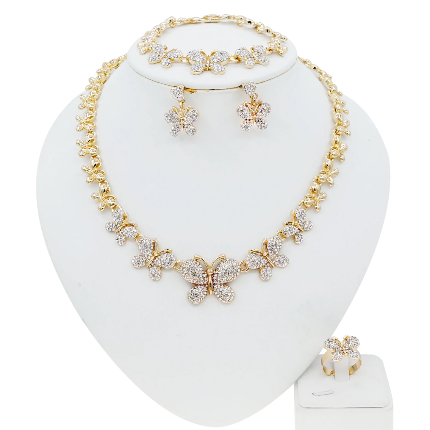Zhuerrui New Beautiful and Noble Small Butterfly Gift Wedding Set Plating Gold Women Necklace Bracelet Earring Jewelry Z0009