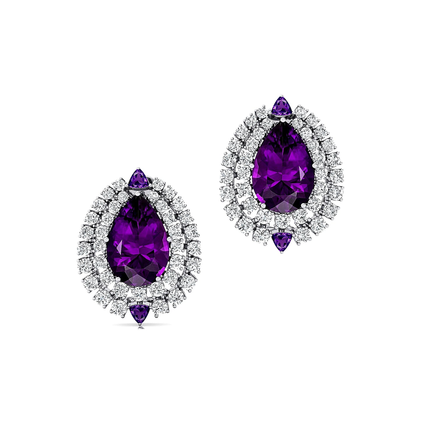 Solid 18k Gold Natural Amethyst Gemstone Diamond Cute Rhodium Plated Luxurious Design Women's Trendy Halo Ear studs For Women