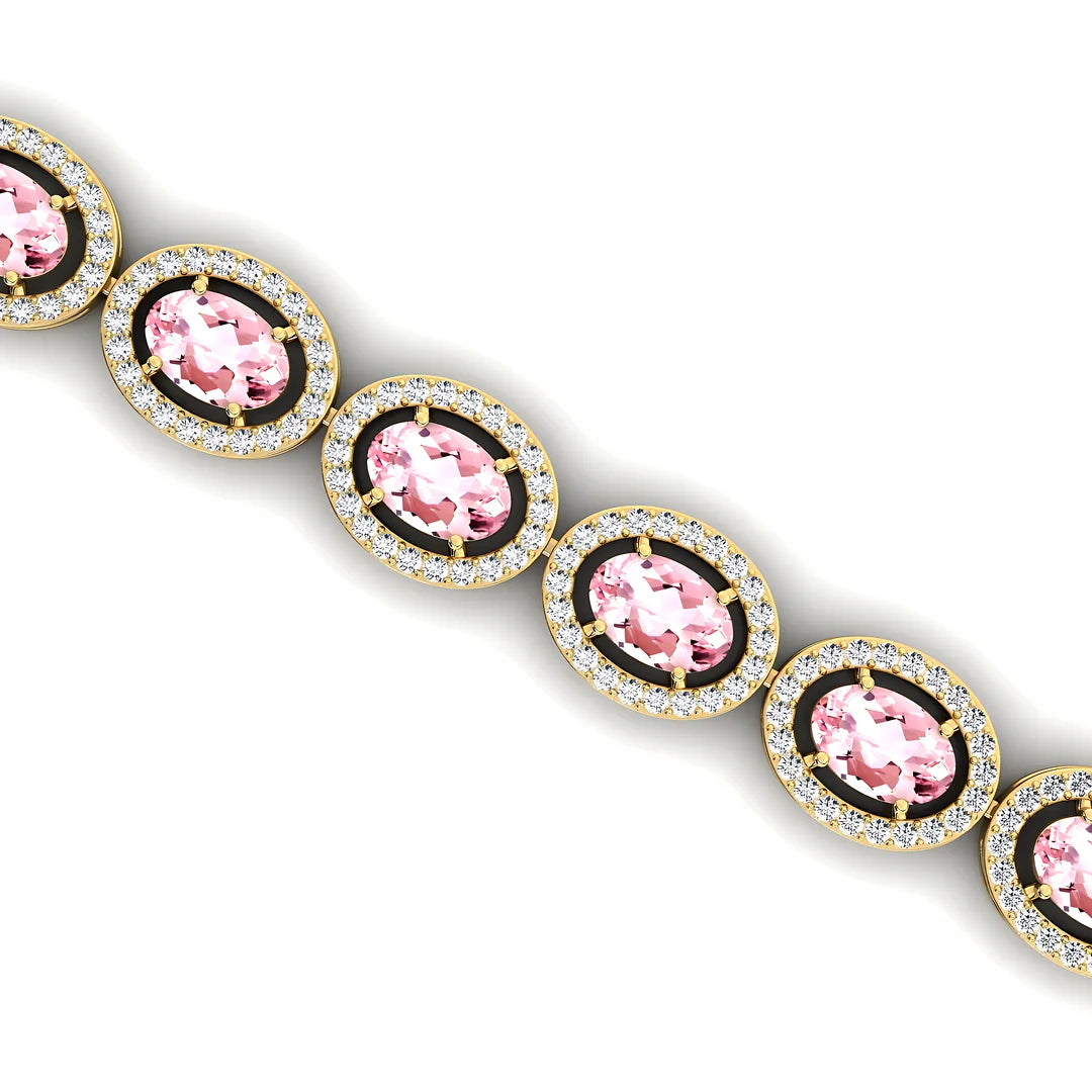 14k Gold Natural Oval Shape Morganite & Round Diamond Tennis Bracelet Custom Length Fine Jewelry Iced Out Luxury Tennis Bracelet