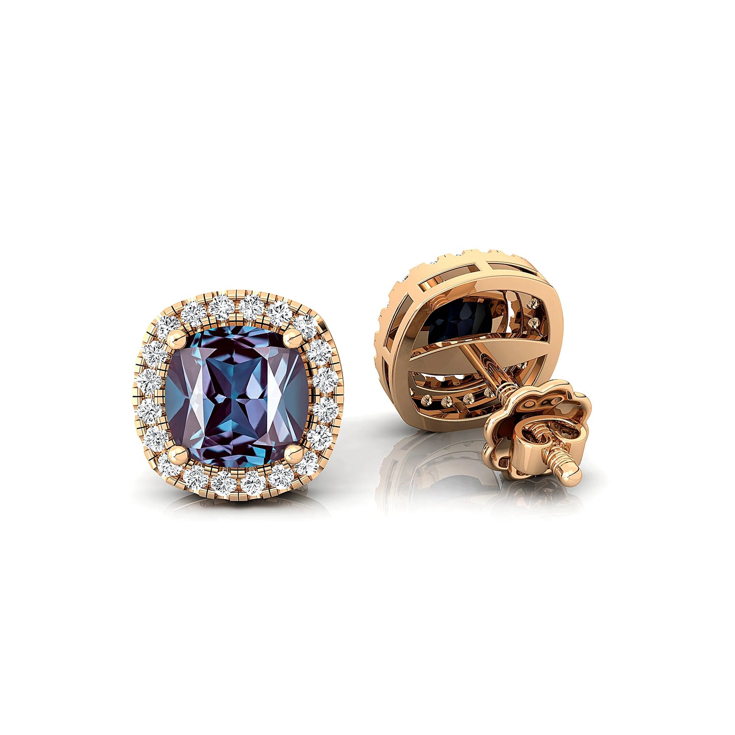 18k Solid Gold Lab Grown Alexandrite Dainty Halo Stud Earrings With Natural Diamonds Fine Jewelry Stud Earrings Wedding Gift