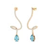 18k Solid Gold Trendy Long Dangling Drop Earrings Natural Aquamarine Gemstone & Real IGI Certified Diamonds Earrings For Her