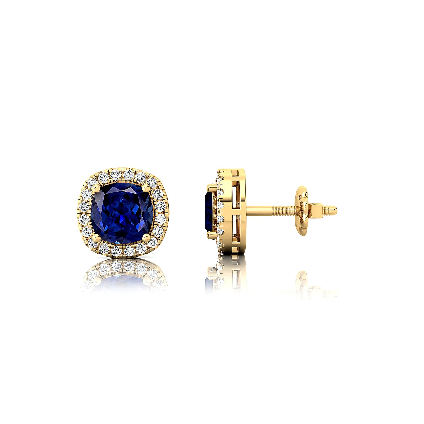 Handmade 18K Solid Gold Stud Earrings Lab Blue Sapphire Gemstone with Real Diamonds Cute Gift Statement Bridal Wedding Jewelry