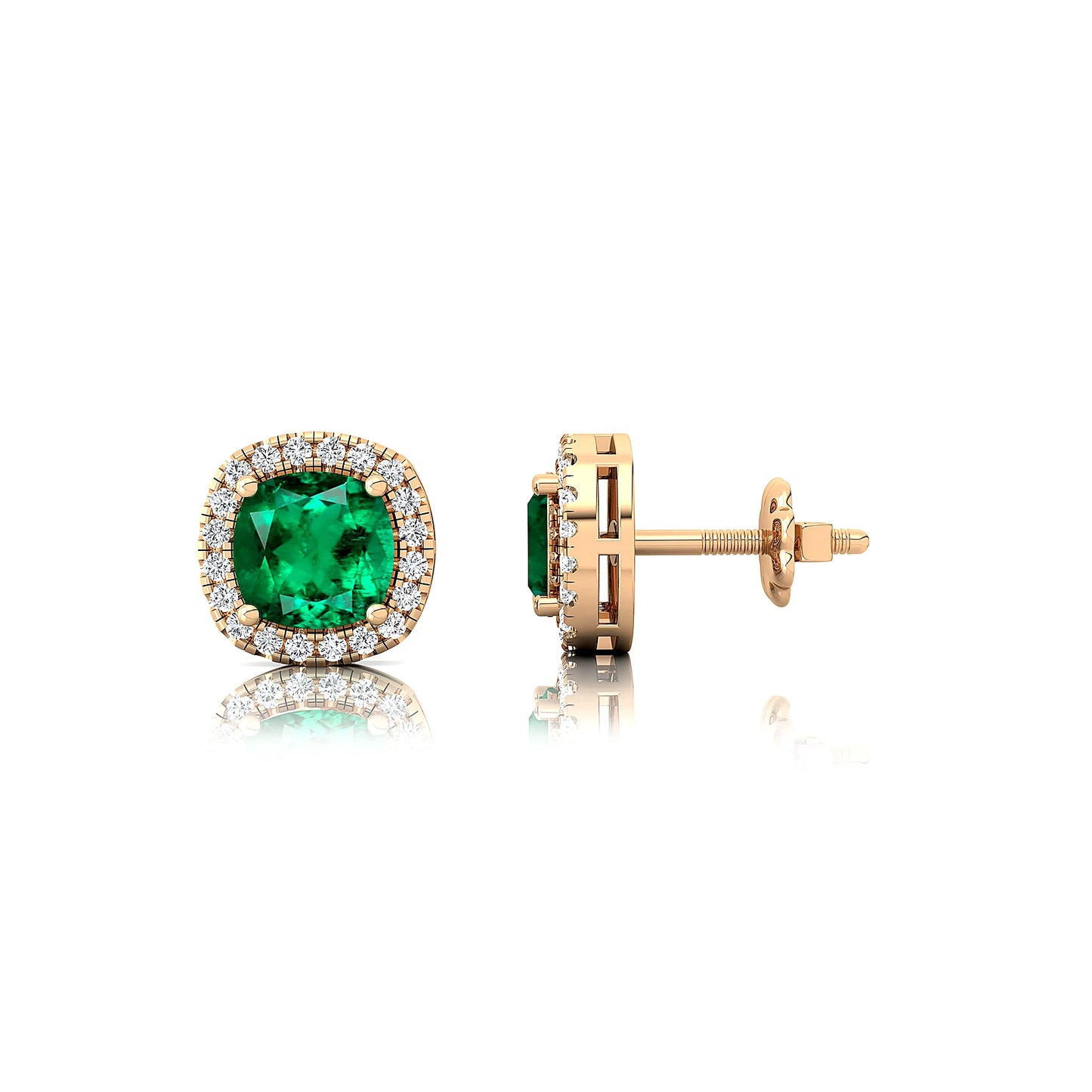 Elegant 18k Solid Gold Halo Studs Earrings Lab Emerald Gemstone & Real Certified Diamonds Fine Handmade Jewelry Gift For Her