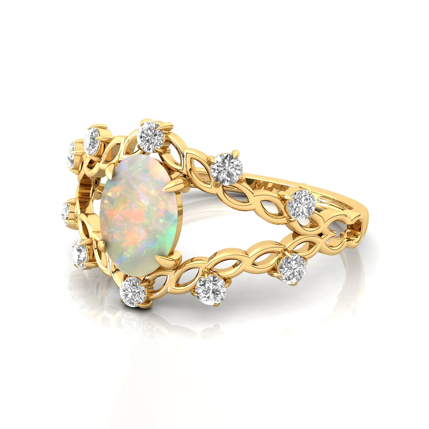 Natural Ethiopian Opal Gemstone Wedding Rings 18K Solid Gold Adorned ODM Natural Diamonds Luxurious Classic Engagement Jewelry