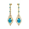 18k Solid Gold Earrings Natural Swiss Blue Topaz Real Diamonds Tear Drop Shape Dangle Halo Earrings Wedding Party Gift For Her