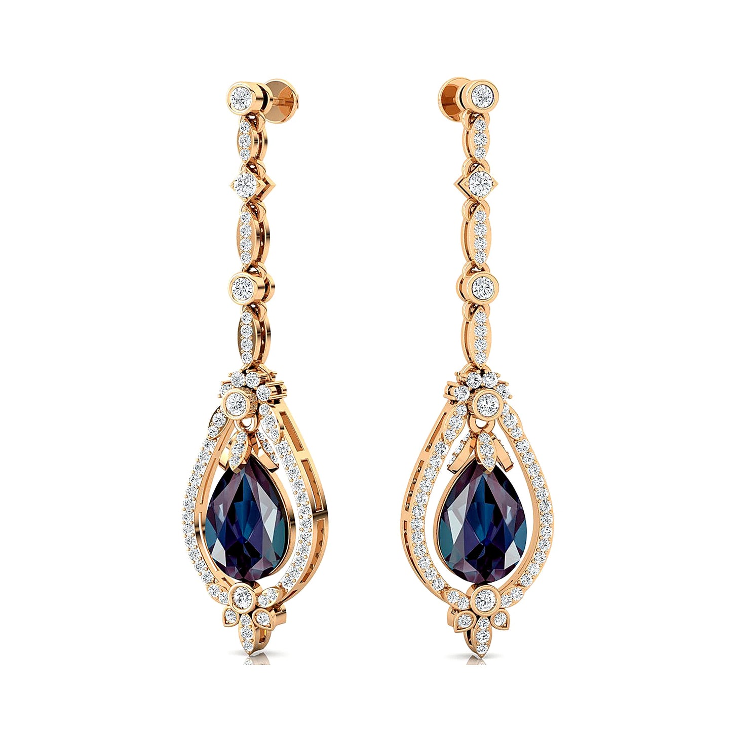 Lab Grown Alexandrite Gemstone Dainty Earrings Gift 18k Solid Gold Rhodium Plated Real Diamonds Luxurious Dangle Halo Earrings