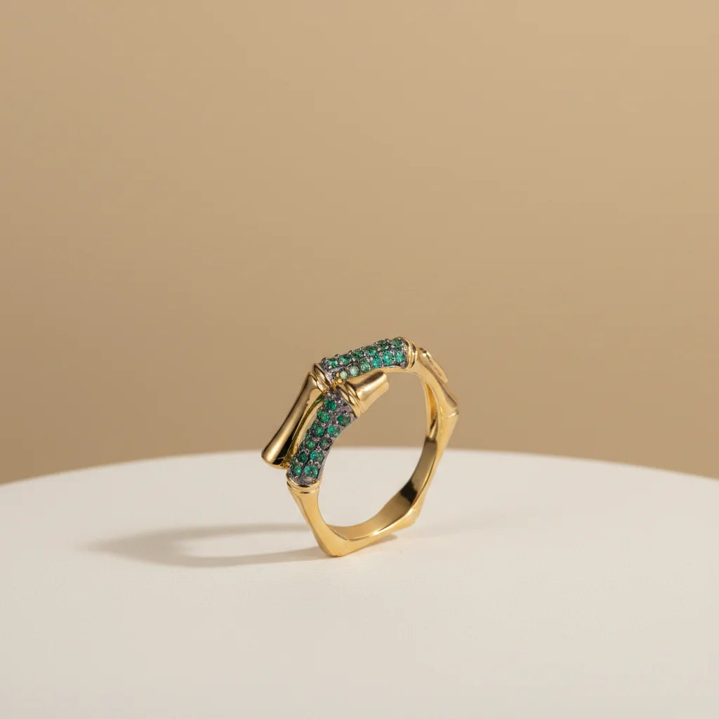 India Handmade Smooth Gold Plated 925 Sterling Silver Ring with Green Spinel
