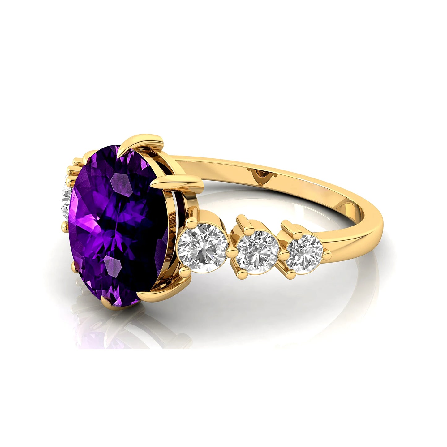 Solid 14k Yellow Gold Natural Amethyst Gemstone & Diamond Delicate Solitaire Wedding Anniversary Ring Handmade Fine Jewelry Bulk