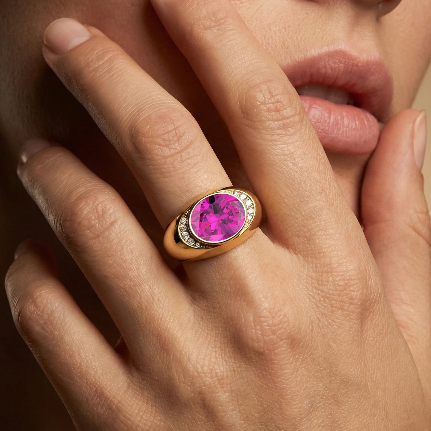 14k Pure Gold Lab Grown Pink Sapphire Oval Cut Gemstone and Real Diamonds Ring OEM Fine Jewelry Classic Wedding Style Ring Gift