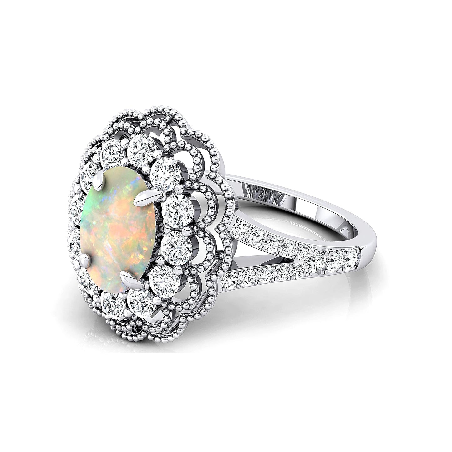 Solid Gold Natural Ethiopian Opal Gemstone Engagement Rings Real Diamonds Fine Birthstone Wedding Party OEM Wholesale Valentines